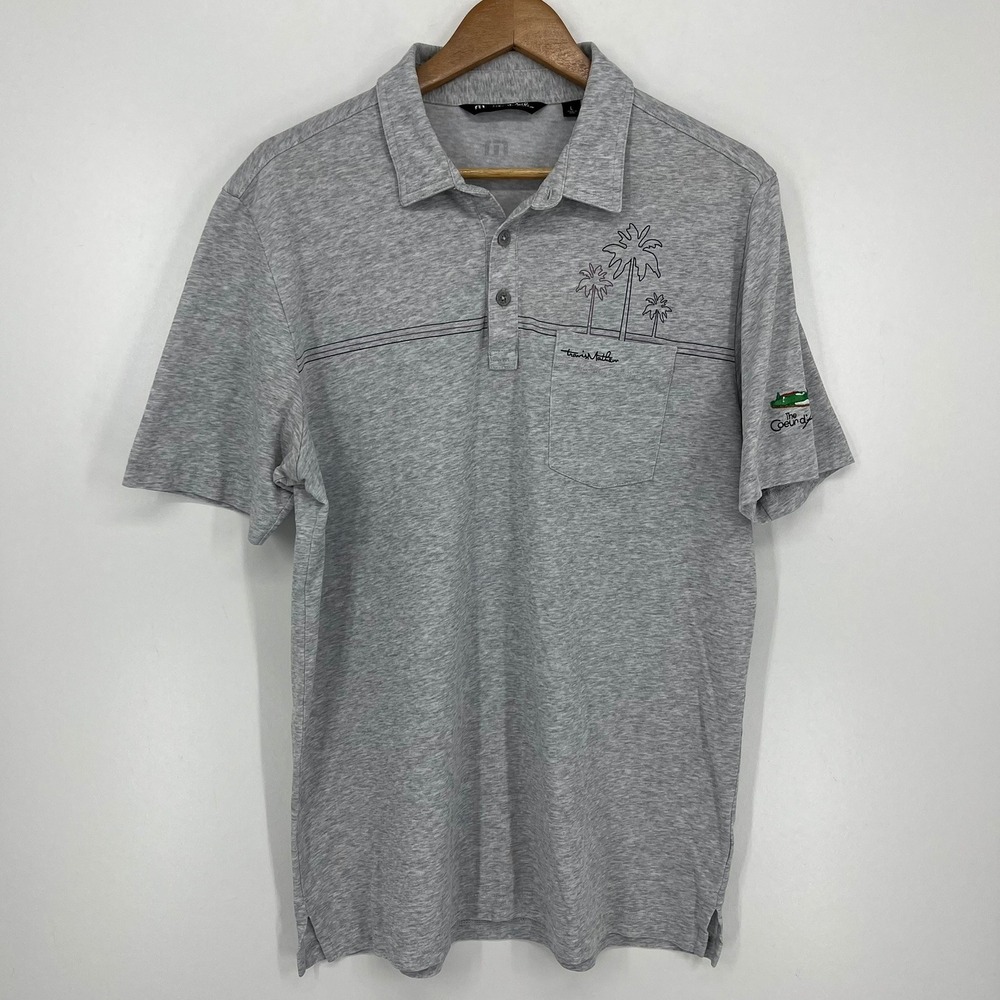 Travis Mathew Mens Heather Gray Palm Tree Coeur d'Alene Golf Polo Shirt Large